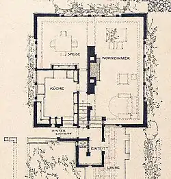 The Concrete House was also depicted in the Wasmuth Portfolio published in 1910. Plate XIVa shows an open floor plan: no wall separates the living and dining rooms.