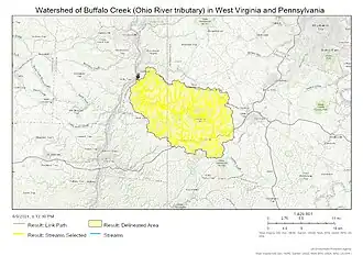 Watershed of Buffalo Creek (Ohio River tributary) in West Virginia and Pennsylvania