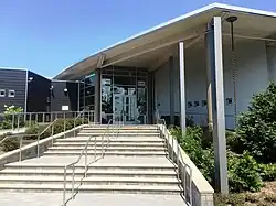 Entrance of Wauconda Area Library with its leading steps