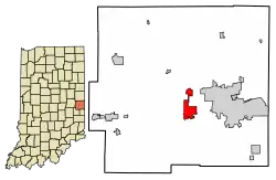 Location of Centerville in Wayne County, Indiana.
