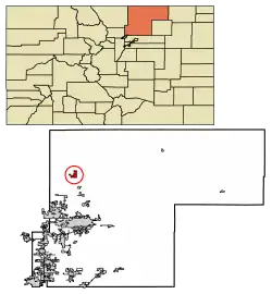 Location of Nunn in Weld County, Colorado.