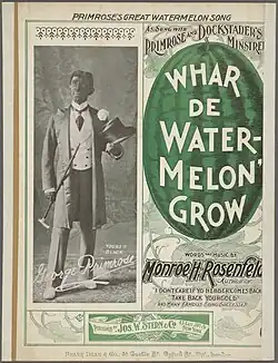 "Whar De Watermelon Grow", sheet music of an 1898 minstrel song