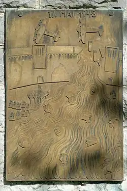 Plaque on the monument to the German victims of the bombing of the Möhne dam, called there the Möhnekatastrophe