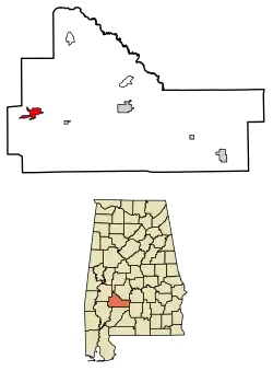 Location of Pine Hill in Wilcox County, Alabama.
