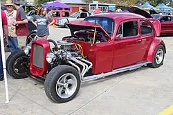 Red Volksrod with a front mounted V8 engine swap