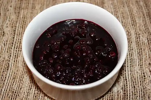 A wild blueberry sauce prepared using whole blueberries