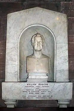 Memorial to William Roscoe, in cloister, carved by John Gibson
