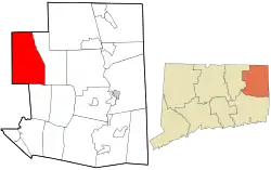 Ashford's location within Windham County and Connecticut
