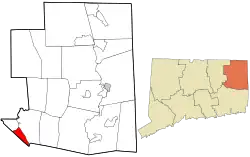 Location in Windham County and the state of Connecticut.