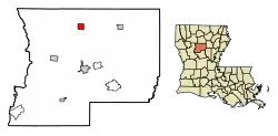 Location of Dodson in Winn Parish, Louisiana.
