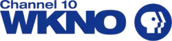 The letters W K N O, tightly tracked and touching each other, next to the PBS network logo. Sitting left-aligned and above WKNO in smaller text are the words "Channel 10".