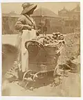 Coster fruit seller with barrow, Sydney, c. 1885&nbsp;– c. 1890, photographed by Arthur K. Syer