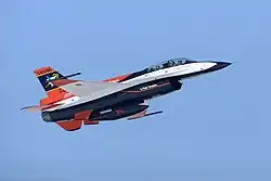 F-16-based VISTA multifunctional testbed aircraft (former NF-16D and now X-62A) in 2019 under a new paint scheme