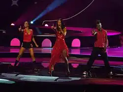 Xandee (center) during the Eurovision Song Contest 2004