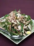 Yam phak khut, a Thai salad of fern leaves and pork