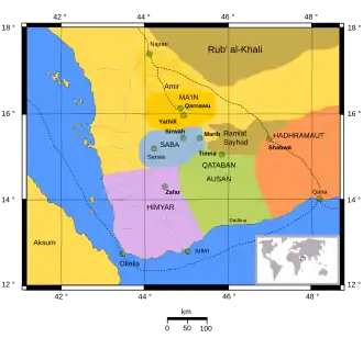 Map of Sheba in blue in South Arabia