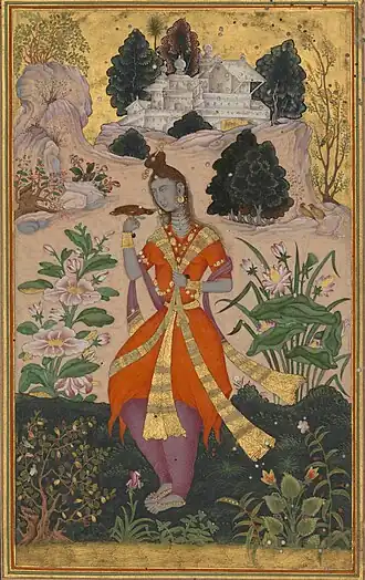 Yogini with a Mynah Bird, Golconda or Bijapur, c. 1605, Chester Beatty Library.[19]