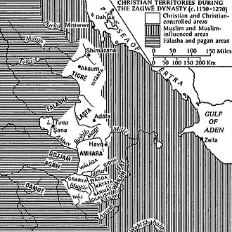 Christian territories during the Zagwe Dynasty circa 1200 AD