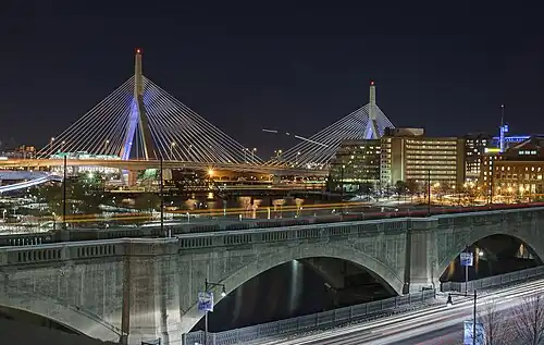 Nighttime view with the Lechmere Viaduct
