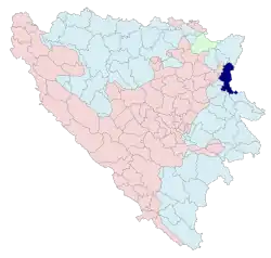 Location of Zvornik within Bosnia and Hercegovina