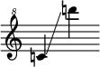 
     {
       \override SpacingSpanner.strict-note-spacing = ##t
       \set Score.proportionalNotationDuration = #(ly:make-moment 1/8)
       \clef "treble^8" \omit Score.TimeSignature
       \relative c'' {c!4 \glissando d''!}
     }
   