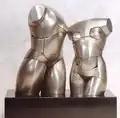 Partners: Torsos #4 & #5, cast pewter on black granite base,12.5" wide x 6" deep x 12" high, 2003
