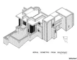 Isometric view of the exterior as visualized from the southeast