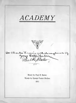 Sheet music to a 1911 school fight song