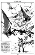 Nature attacks the protagonists, here as pterodactyls in Arthur Conan Doyle's 1912 The Lost World[20] (illustration from French serial version, 1914)